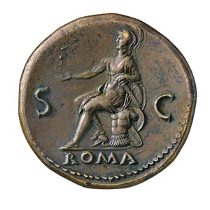 Rooman keisarillinen kolikko Roomasta, 65 jKr (orichalcum messinki)